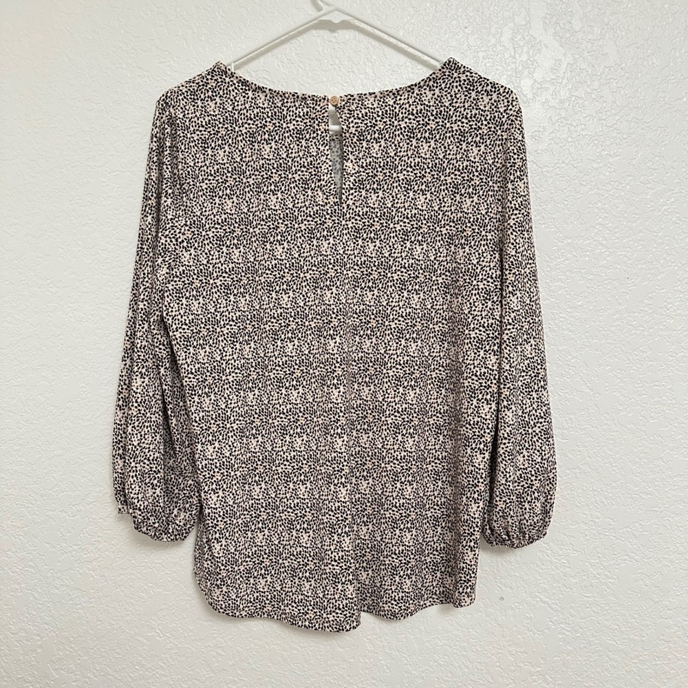 Adrianna Papell 3/4 Sleeves Blouse Womens Medium Tan Black Animal Print  Top - Picture 2 of 9